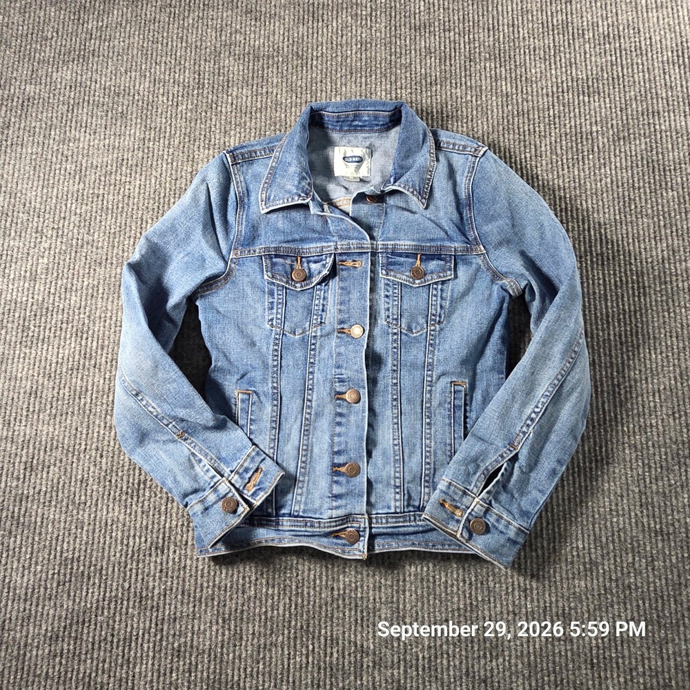 Old Navy Womens Medium Wash Denim Trucker Jacket Size XS Stretch Blue Jean